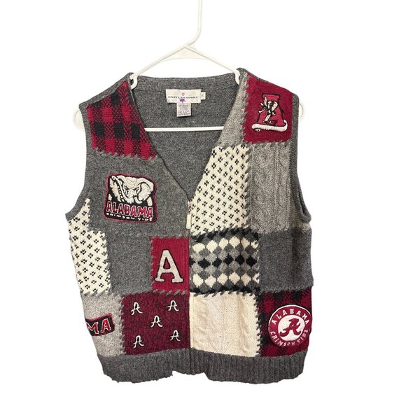 Alabama Crimson Tide Patchwork Knit Sweater Vest M By Castles Sport 55% Ramie - Picture 1 of 5
